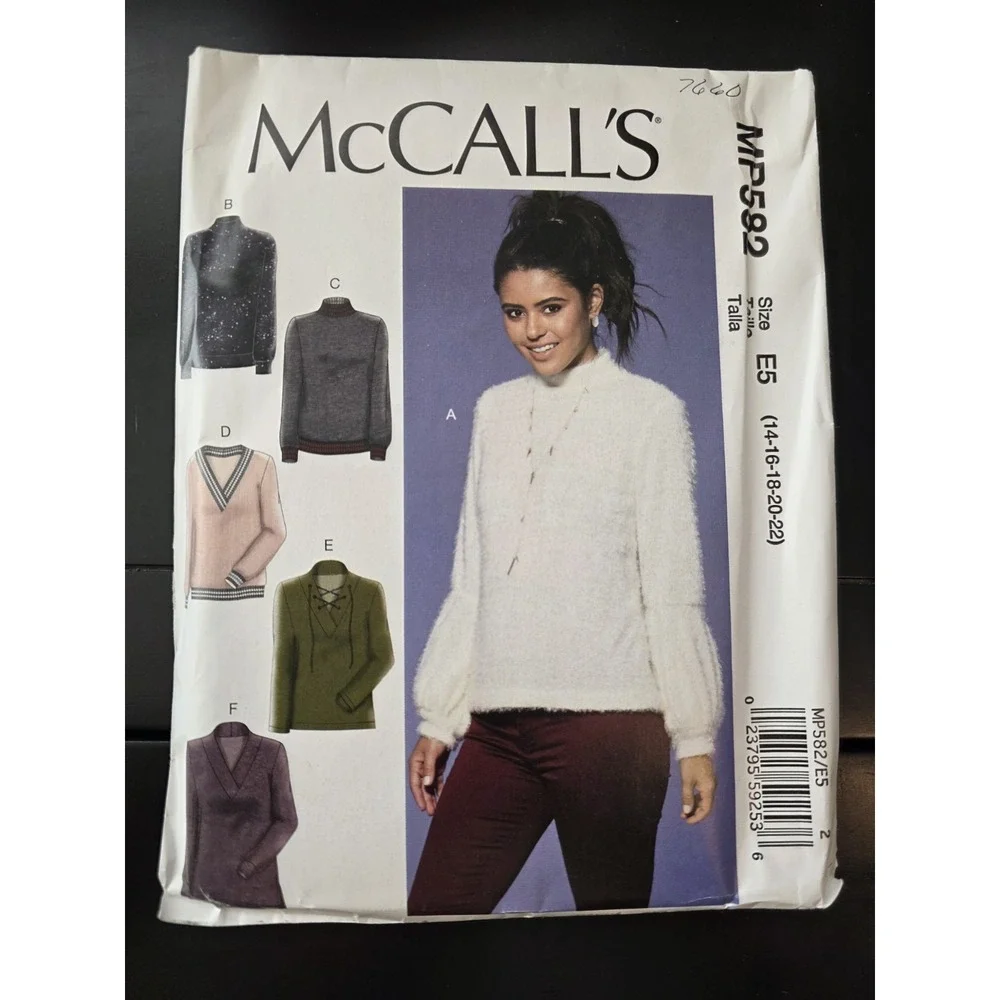 McCall's MP582 Misses Knit Pullover Tops Sewing Pattern Uncut Size 14-22 (196)